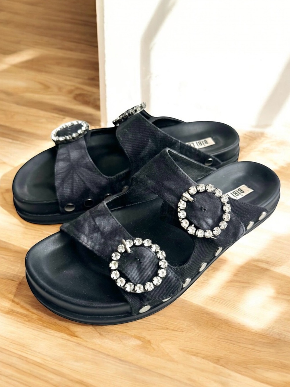 Bibi Lou Flat Sandal Denim Rhinestones Slides